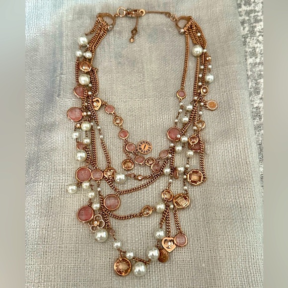Brilliant HENRI BENDEL Multi Strand Necklace Rose Gold Swarovski Dangles EUC - Picture 3 of 16